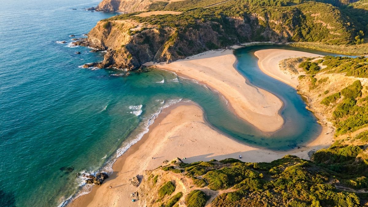 Odeceixe beach on the Costa Vicentina where the river meets the Atlantic, near Raízes Vicentinas accommodation